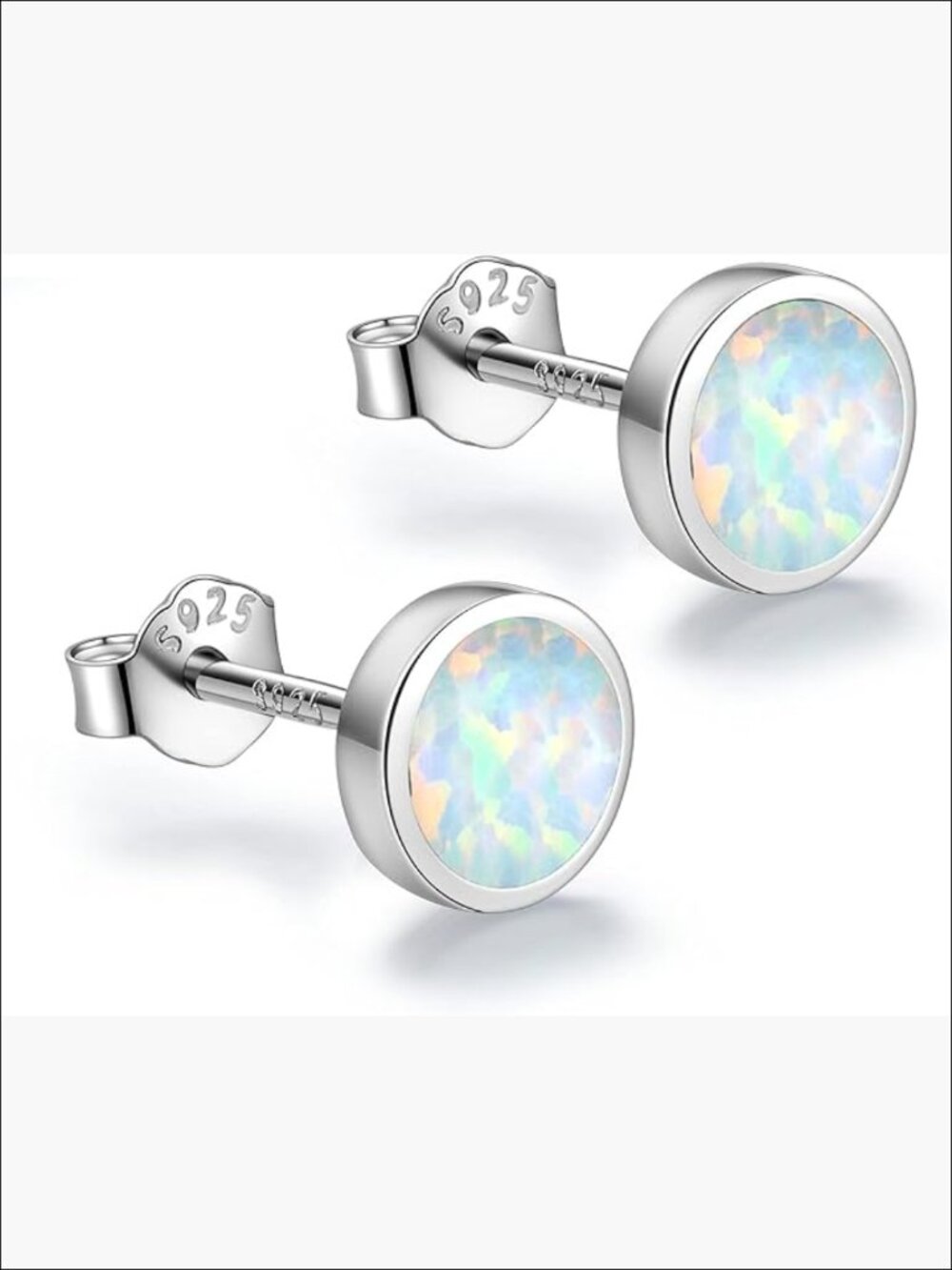 White Gold Plated Sterling Silver Opal Stud Earrings 3mm-8mm, Studs
